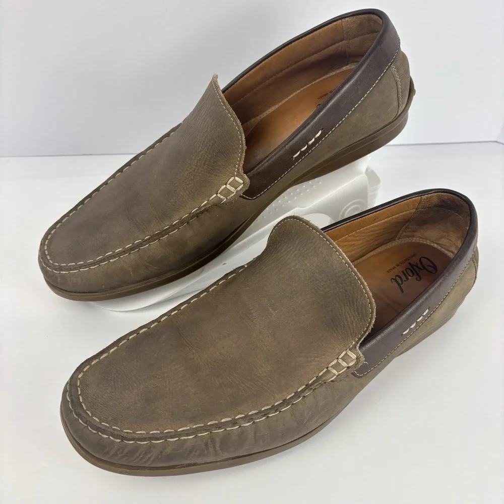 Oxford Dover Driving Loafers Men's 11.5M Taupe Brown Tan Nubuck Leather Brazil